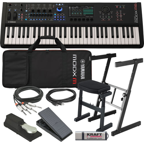 Collage showing components in Yamaha MODX M6 61-Key Music Synthesizer STAGE RIG