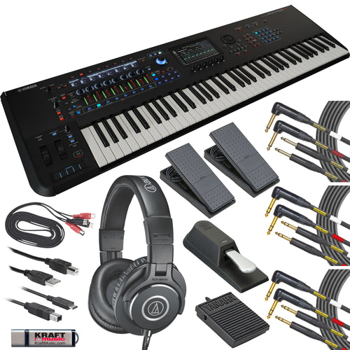 Collage showing components in Yamaha Montage M7 Synthesizer STUDIO KIT