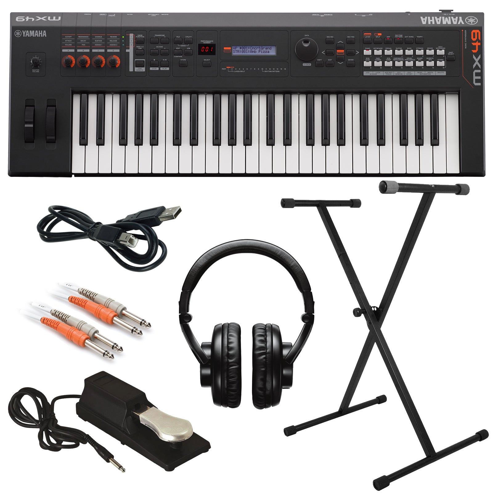Yamaha MX49 Music Synthesizer - Black KEY ESSENTIALS BUNDLE