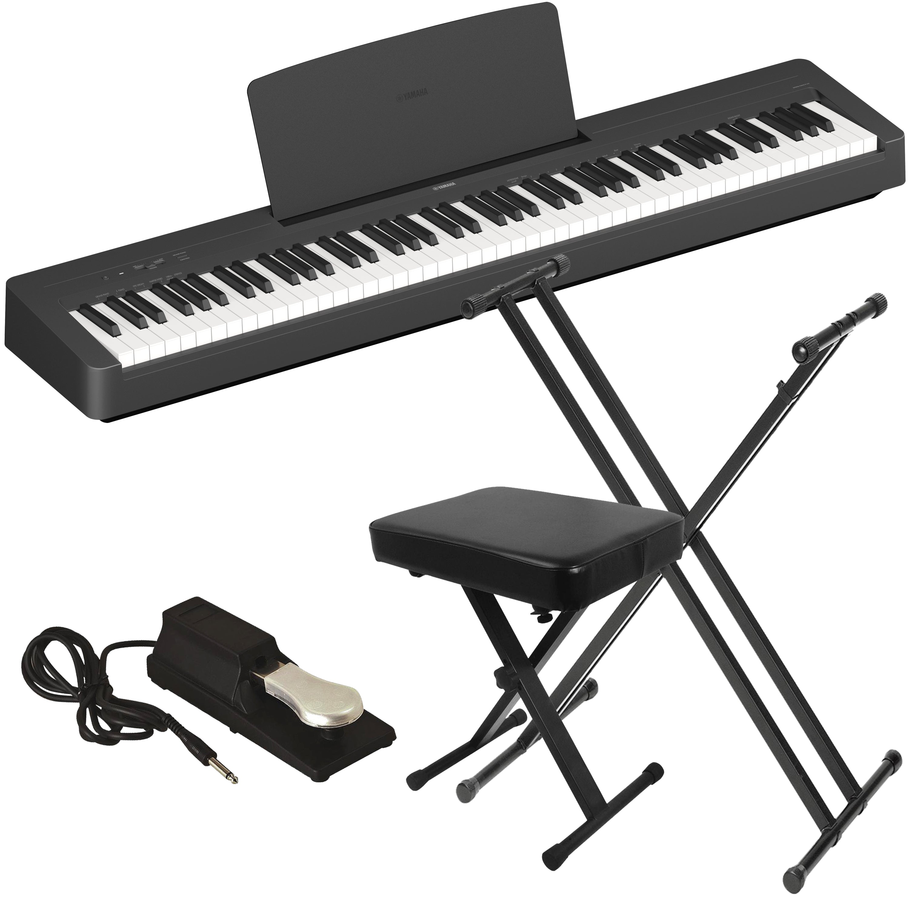 Yamaha P-143 Digital Piano - Black KEY ESSENTIALS BUNDLE