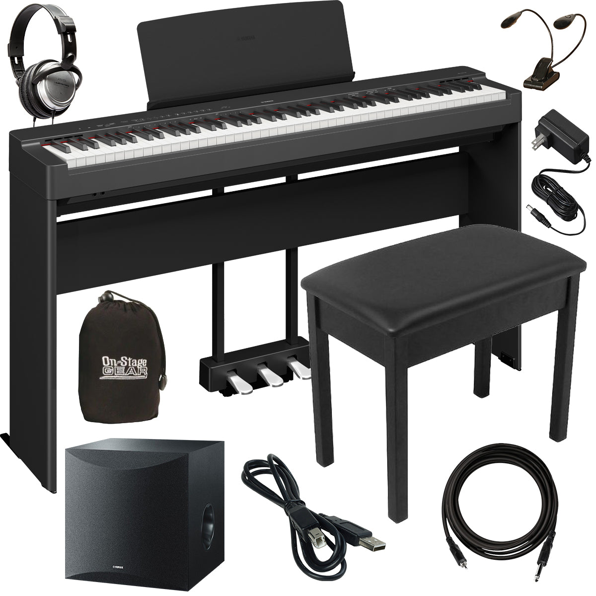 Yamaha P-225 Digital Piano - Black COMPLETE HOME BUNDLE PLUS