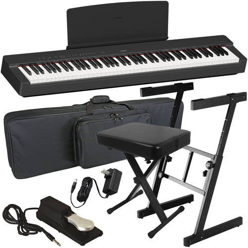 Yamaha P-225 Digital Piano - Black STAGE ESSENTIALS BUNDLE