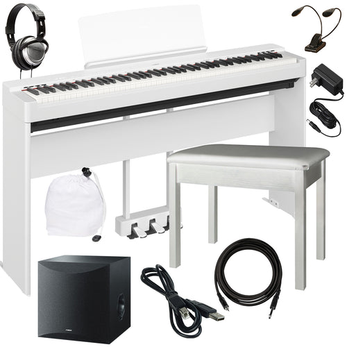Yamaha P-225 Digital Piano - White COMPLETE HOME BUNDLE PLUS