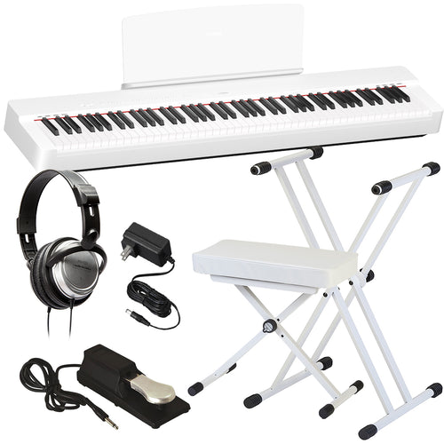 Yamaha P-225 Digital Piano - White KEY ESSENTIALS BUNDLE