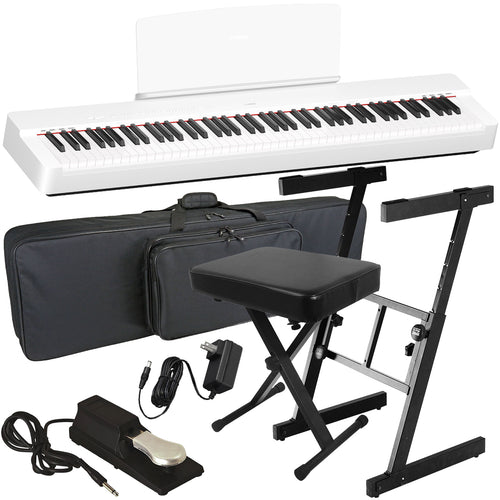 Yamaha P-225 Digital Piano - White STAGE ESSENTIALS BUNDLE