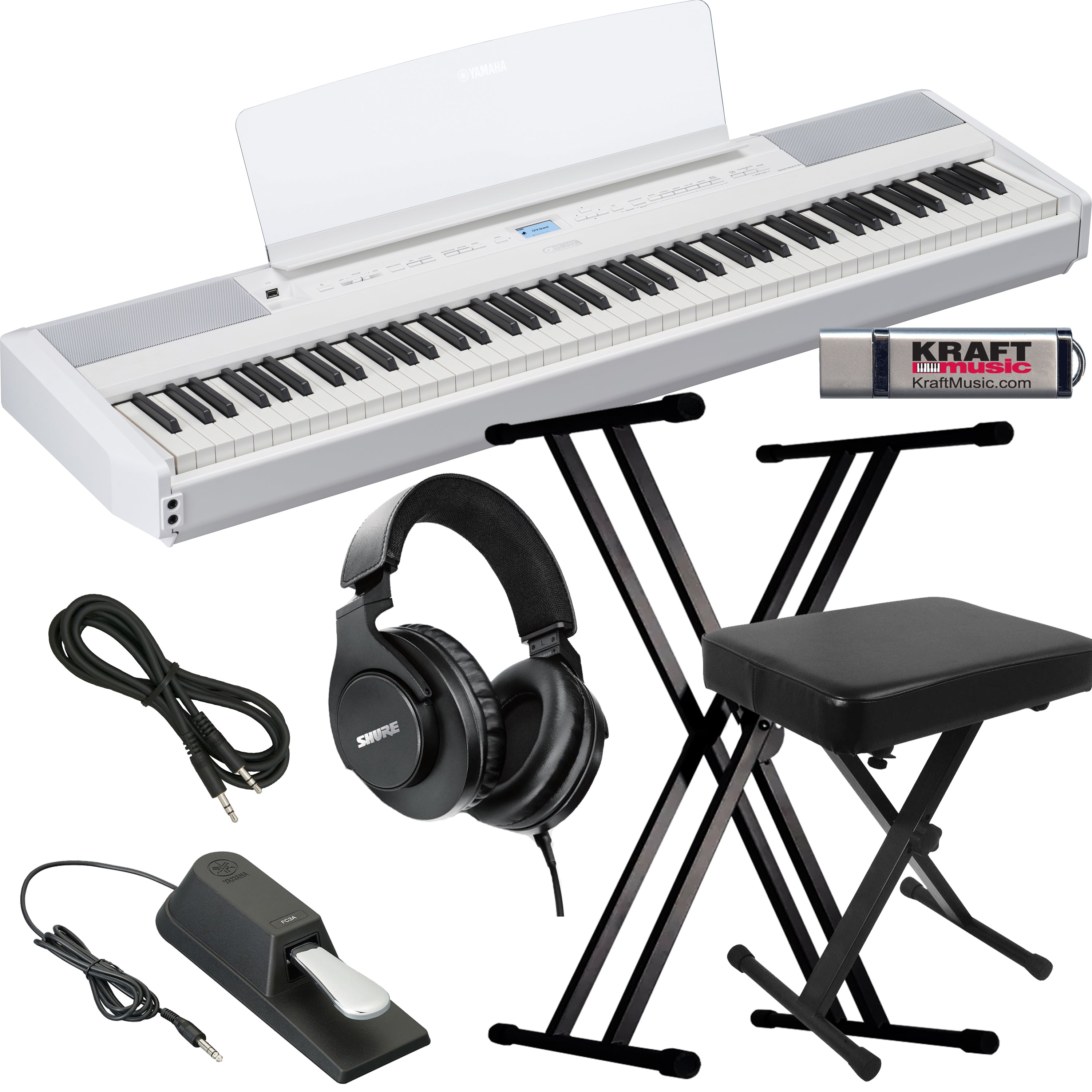 Yamaha P-525 Digital Piano - White KEY ESSENTIALS BUNDLE – Kraft Music
