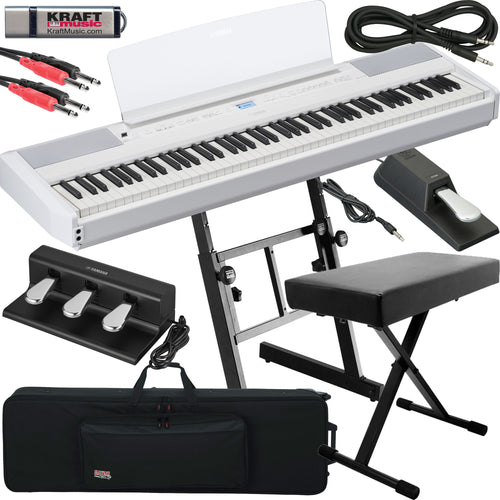 Yamaha P-525 Digital Piano - White STAGE ESSENTIALS BUNDLE