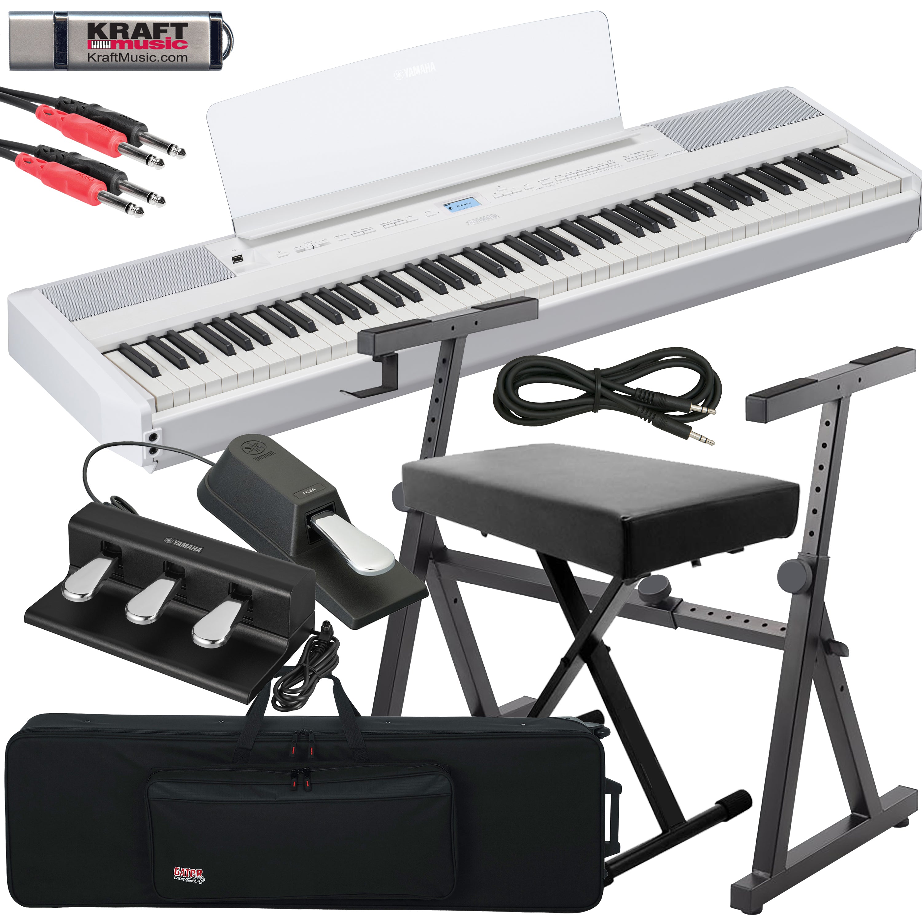 Yamaha P-525 Digital Piano - White STAGE ESSENTIALS BUNDLE – Kraft