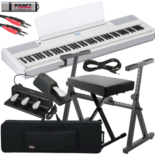 Yamaha P-525 Digital Piano - White STAGE ESSENTIALS BUNDLE