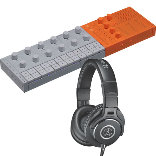 Collage showing components in Yamaha Seqtrak Mobile Music Ideastation - Orange/Gray STUDIO KIT