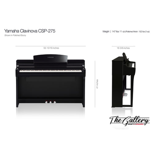 Yamaha Clavinova CSP275 Polished Ebony Digital Piano with Bench - Dimensions