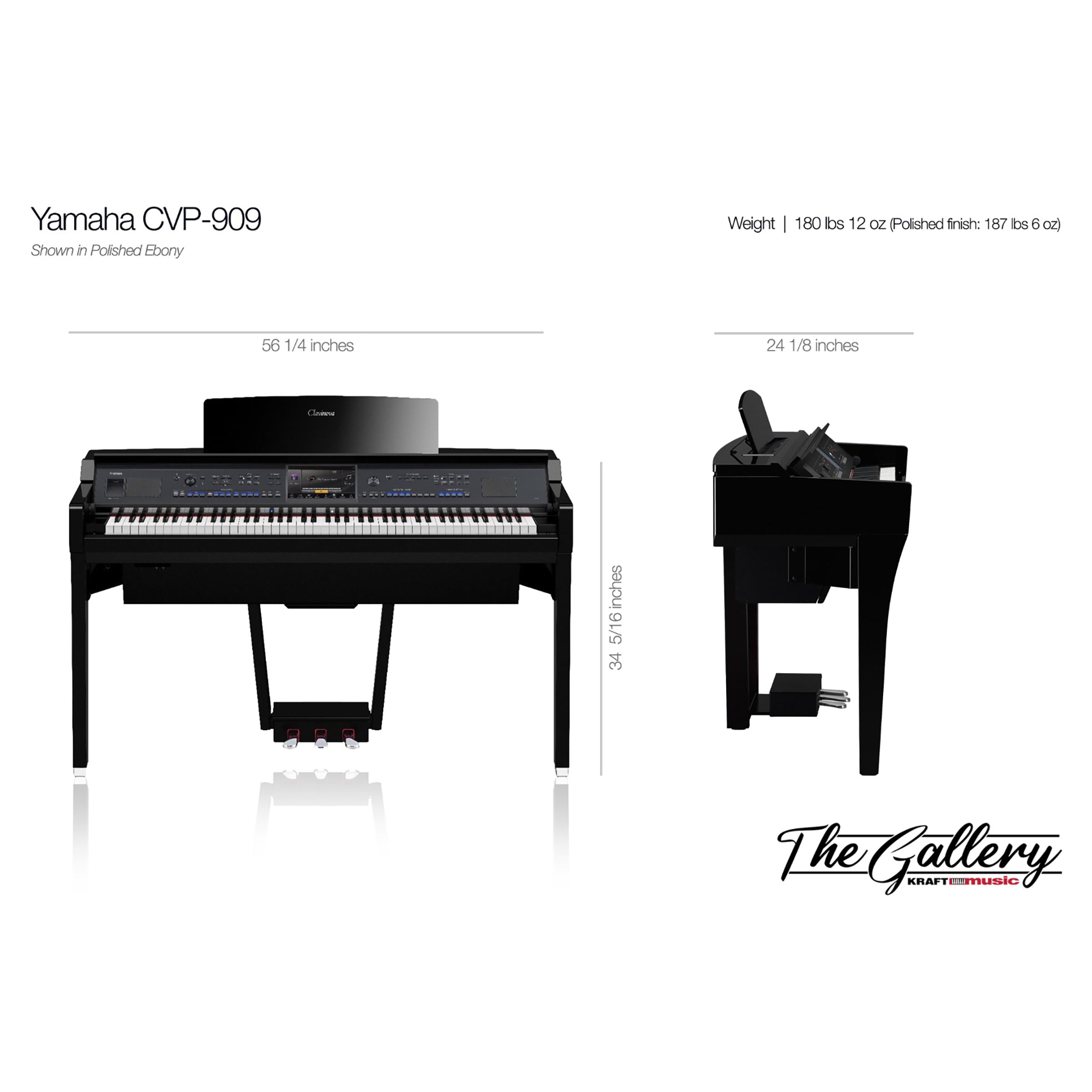 Yamaha Clavinova CVP-909 Digital Piano With Counterweight Keyboard and  Bench Matte Black