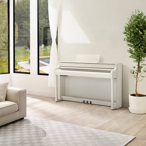 Yamaha Clavinova CLP-835 Digital Piano - White Birch in a stylish room