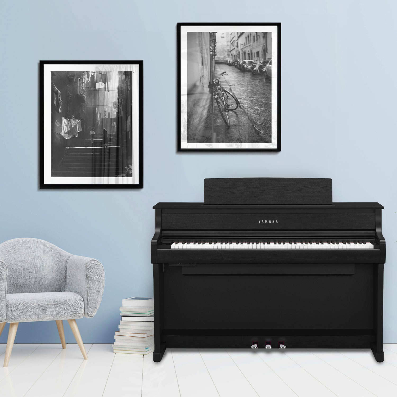 Yamaha Clavinova CLP-875 Digital Pianos - Matte Black in a stylish living room