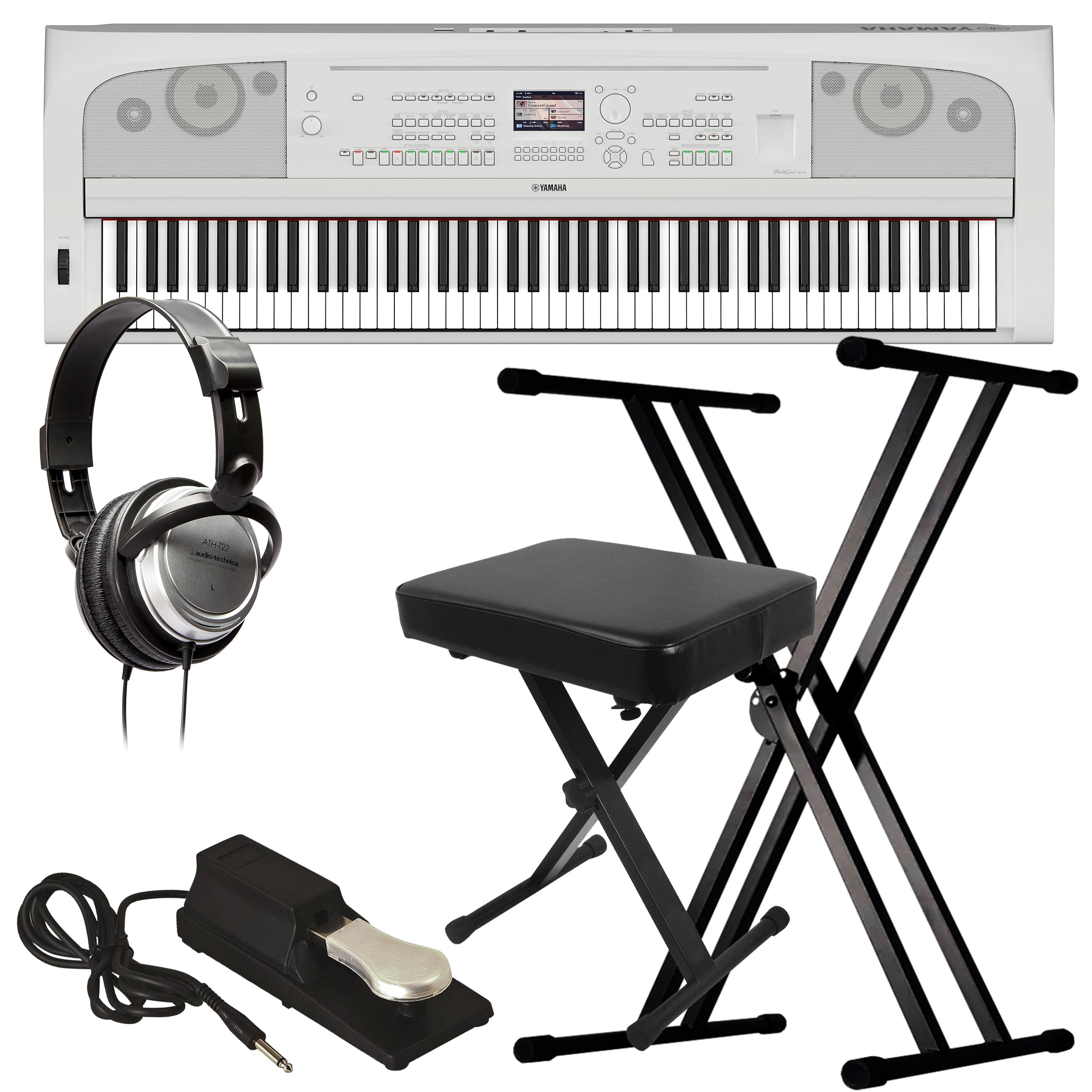 Yamaha DGX-670 Portable Grand Digital Piano - White KEY ESSENTIALS