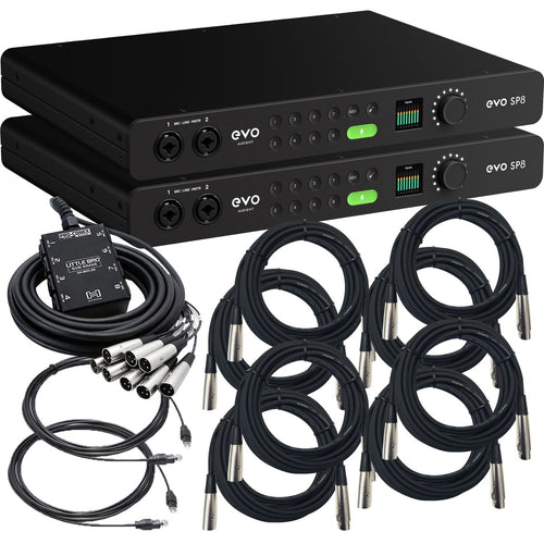 Collage showing components in Audient Evo SP8 8-Channel Mic Preamp 16-CHANNEL RIG