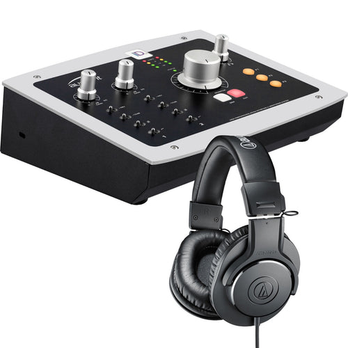 Collage showing components in Audient iD22 10in/14out USB Audio Interface STUDIO KIT