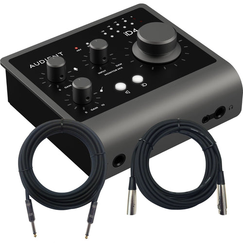 Collage showing components in Audient iD4 MkII 2in/2out USB-C Audio Interface CABLE KIT