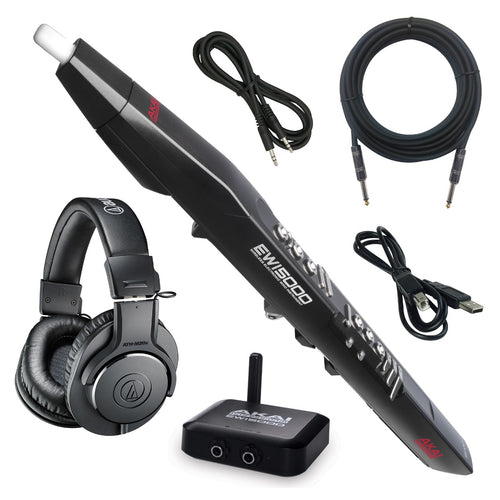 Collage of the Akai Professional EWI5000 Wireless Electronic Wind Instrument BONUS PAK showing included components