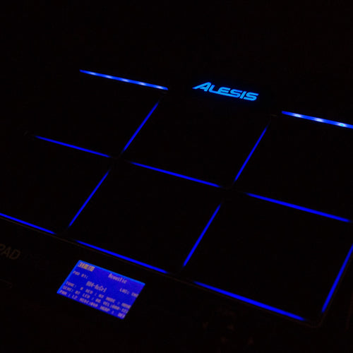 Lit up view of the Alesis SamplePad Pro