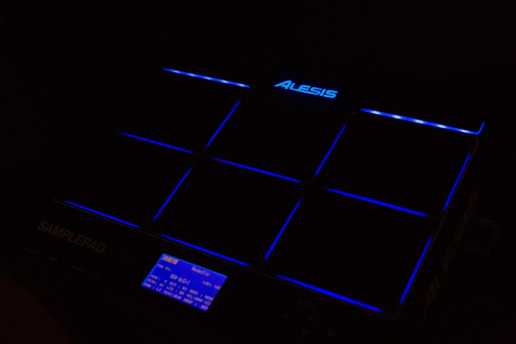 Lit up view of the Alesis SamplePad Pro