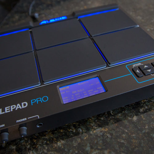 Right angle close view of the Image of the Alesis SamplePad Pro close up view of main controls