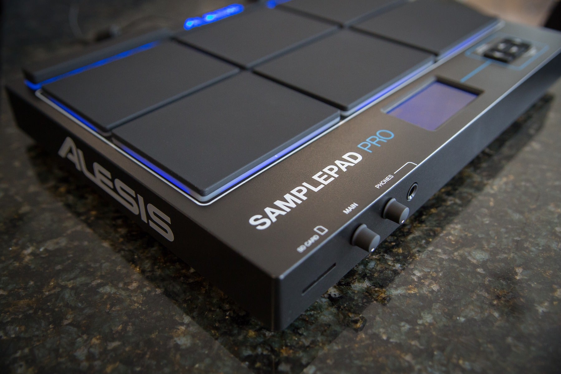 Right angle view of the Alesis SamplePad Pro