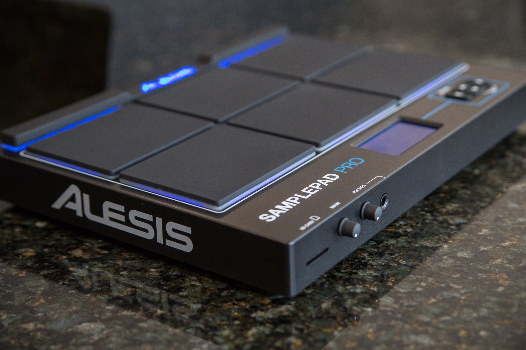 Right slanted angle view of the Alesis SamplePad Pro