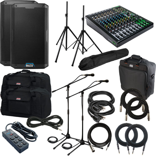 Collage image of the Alto TS410 10" 2-Way Powered Speaker COMPLETE AUDIO BUNDLE