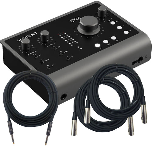 Collage showing components in Audient iD24 10in/14out USB-C Audio Interface CABLE KIT