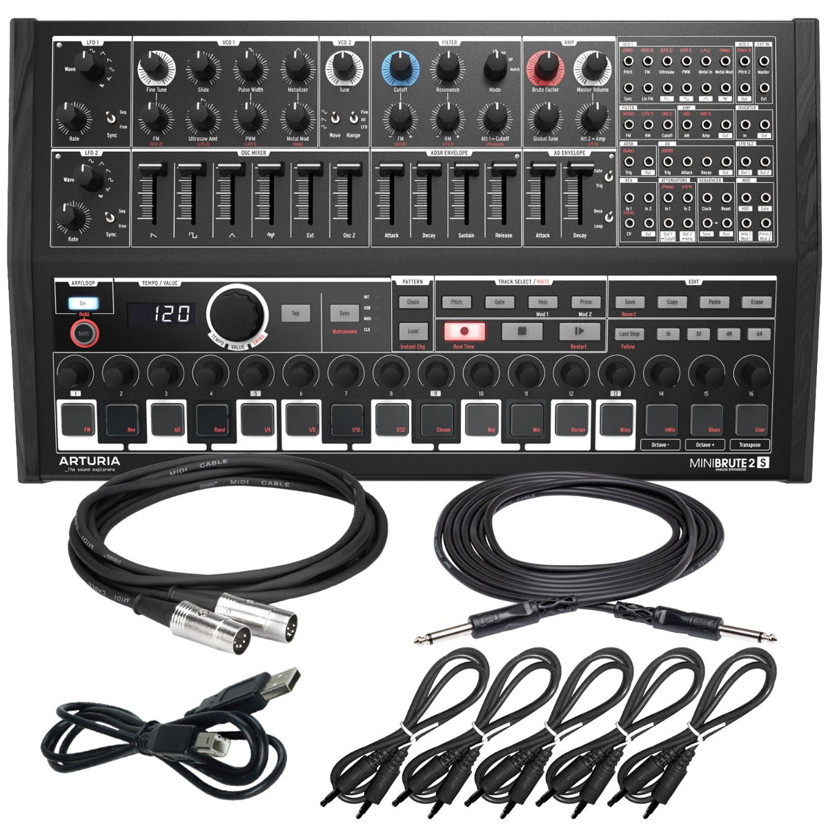 Arturia MiniBrute 2S Noir Special Edition Analog Synthesizer CABLE KIT