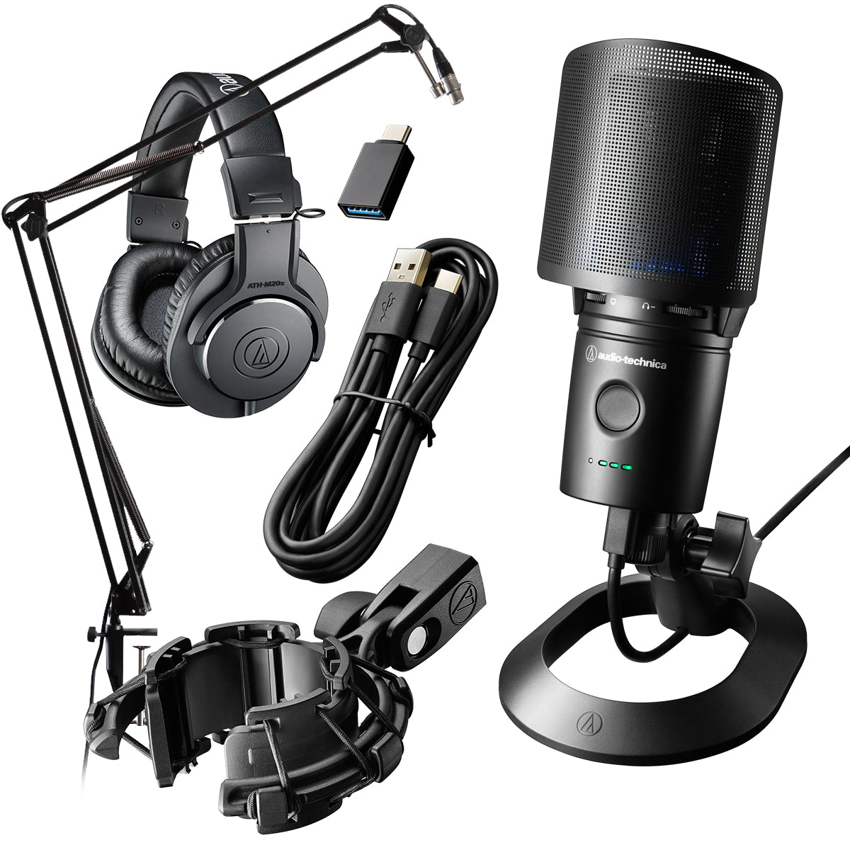  Audio-Technica AT2020USB+ Cardioid Condenser USB Microphone,  With Built-In Headphone Jack & Volume Control, Perfect for Content Creators  (Black) : Musical Instruments