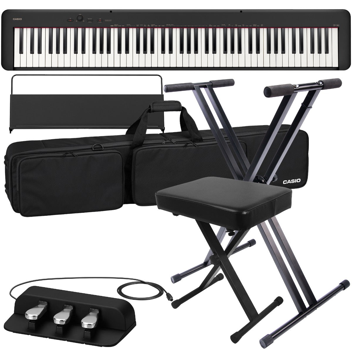 Casio CDP-S160 88-Key Compact Piano Keyboard with Touch Response, Black,  Bundle with H&A Studio Headphones, Stand, Bench, Sustain Pedal
