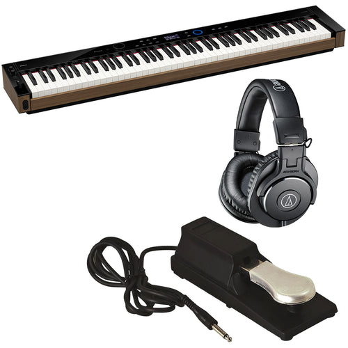 Collage of the Casio PX-S6000 Digital Piano - Black BONUS PAK showing included components