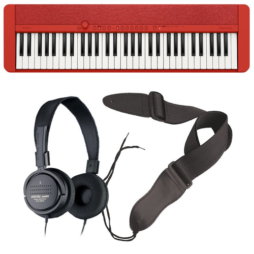 Collage image of the Casio Casiotone CT-S1 Portable Keyboard - Red BONUS PAK bundle