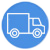 Blue circle with white delivery truck outline