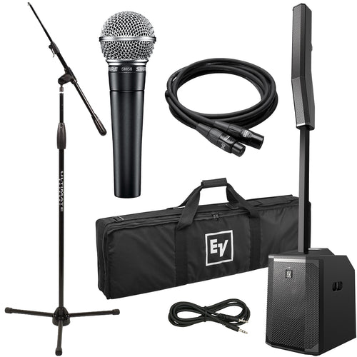 Collage of the components in the Electro-Voice EVOLVE 50 Column Speaker System - Black PERFORMER PAK bundle