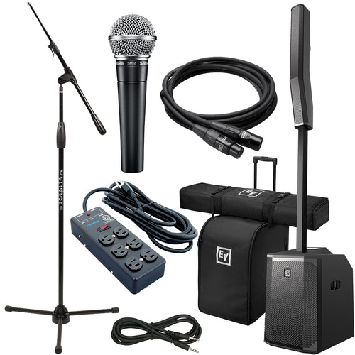 Collage of the components in the Electro-Voice EVOLVE 50 Column Speaker System - Black STAGE RIG bundle