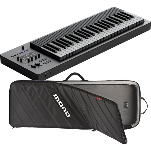 Collage showing components in Expressive E Osmose 49-Key Synthesizer & MPE MIDI Controller CARRY BAG KIT