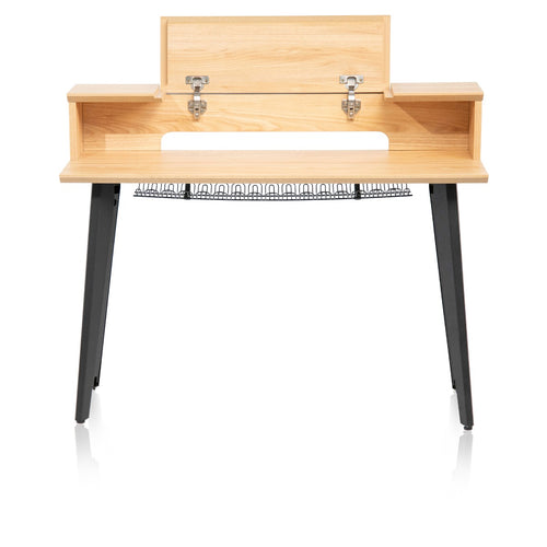 Front image of the Elite Furniture Series 61-Note Keyboard Desk with the lid opened