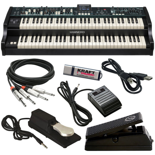 Collage of items included in the Hammond Skx Pro CABLE KIT