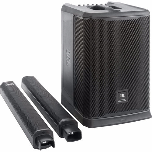 3/4 view of JBL PRX One disassembled showing front, left side and top