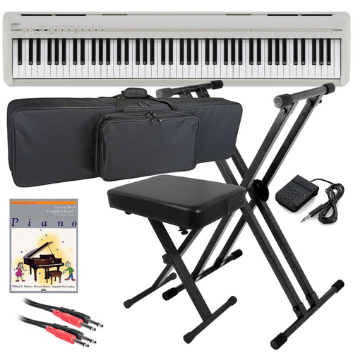 Kawai ES120 Portable Digital Piano - Light Grey, with included bundle accessories