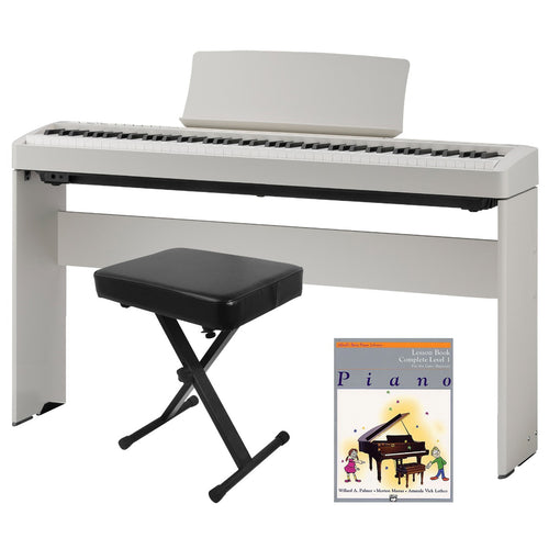 Kawai ES120 Portable Digital Piano - Light Grey, with included bundle accessories