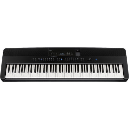 Perspective view of Kawai ES920 Portable Digital Piano - Black showing top and front