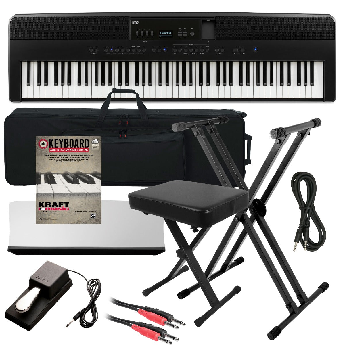 Bundle collage image of Kawai ES920 Digital Piano - Black STAGE ESSENTIALS BUNDLE