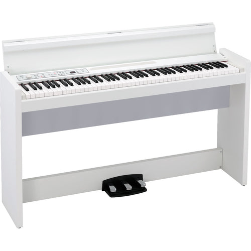 3/4 view of Korg LP-380U Digital Piano - White showing top, front and left side