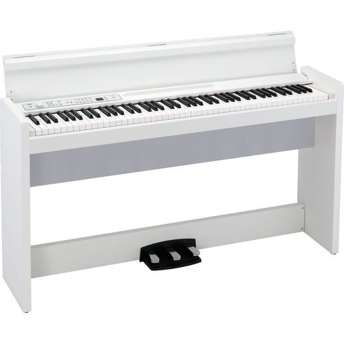 3/4 view of Korg LP-380U Digital Piano - White showing top, front and left side