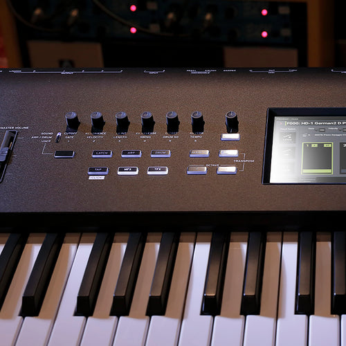 Close-up of RT (real-time) knobs on the control panel of the Korg Nautilus 88-Key Music Workstation