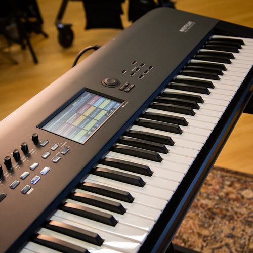 Upper angle shot of the Korg Nautilus 88-Key Music Workstation in a studio setting